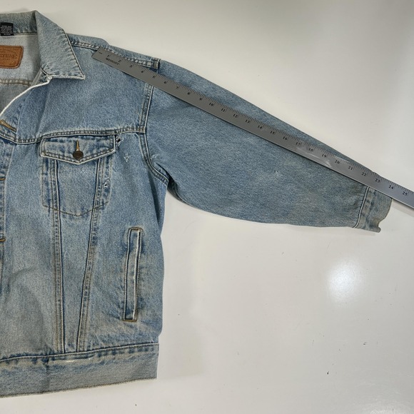 Vintage‎ Structure Distressed Jean Jacket Mens L Blue Denim Trucker Western 90s - Picture 14 of 14
